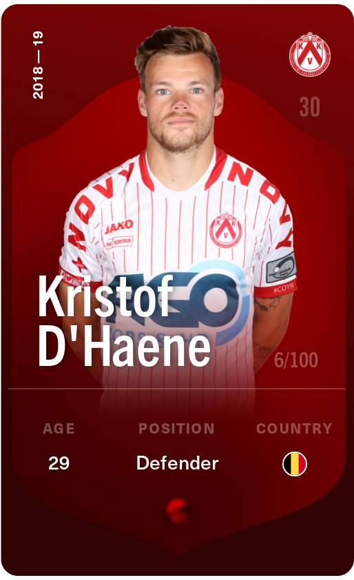 Sorare - Sorare Official - Kristof D'Haene 2018-19 • Rare 6/100 - NFT # 1920306637345813831380602186616327086449467137306382353038466150972026645842