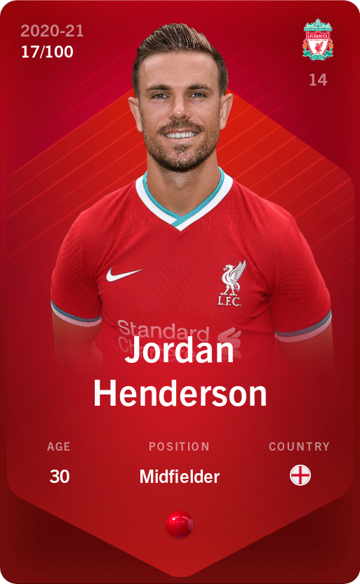 Sorare - Sorare Official - Jordan Henderson 2020-21 • Rare 17/100 - NFT # 95731245927628020404362004516645289176148511375369056311681370017590829232757