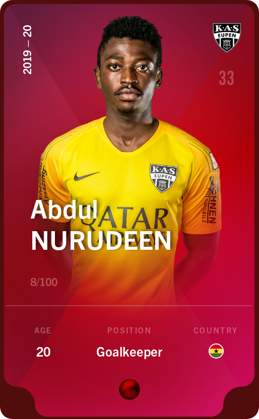 Sorare - Sorare Official - Abdul Nurudeen 2019-20 • Rare 8/100 - NFT # 26821127240228796883790439072276852150857322886410689190941718982972251561483