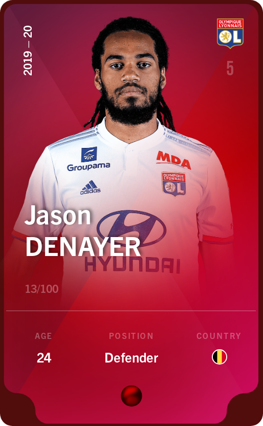 Sorare - Sorare Official - Jason Denayer 2019-20 • Rare 13/100 - NFT # 44987187479506147929544597884866723824424626343821974760153635284060203334030
