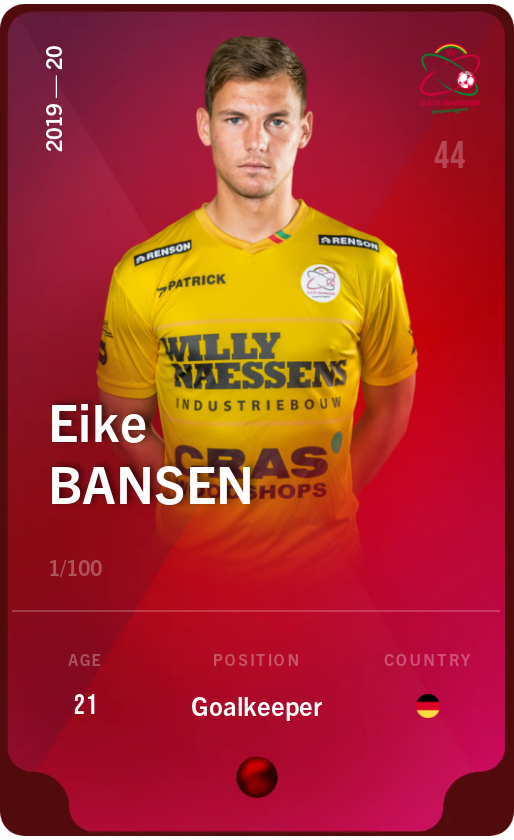 Sorare - Sorare Official - Eike Bansen 2019-20 • Rare 1/100 - NFT # 8760002943864999193504173333507249826087803559017699690249491818896449381440