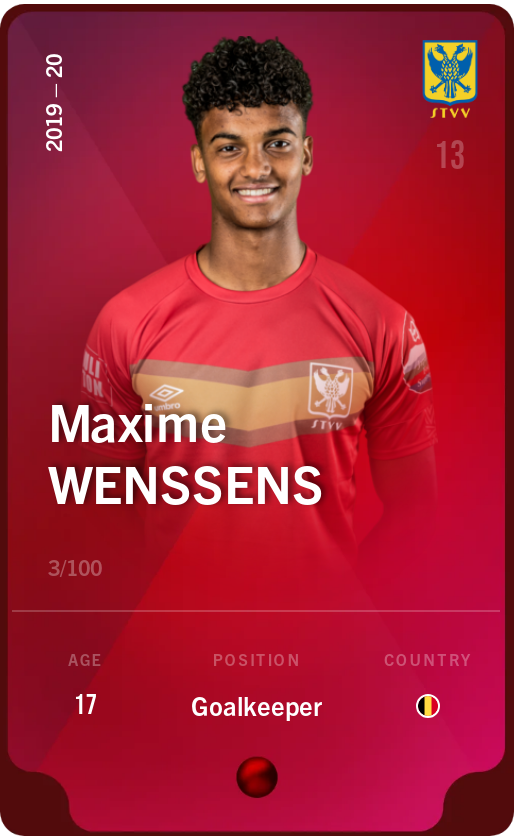 Sorare - Sorare Official - Maxime Wenssens 2019-20 • Rare 3/100 - NFT # 67587982463464362302375555433526719149690037834868068278023221978841354368511