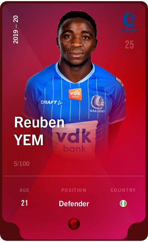 Sorare - Sorare Official - Reuben Yem 2019-20 • Rare 5/100 - NFT # 114326950928777735847641203864284484243506099899278665758798378380269863890190