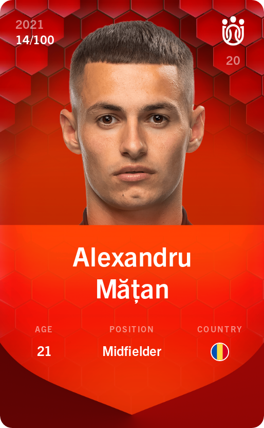 Sorare - Sorare Official - Alexandru Mățan 2021-22 • Rare 14/100 - NFT # 63253277021089237704915863080115621855445347581333477056229369020852928110427
