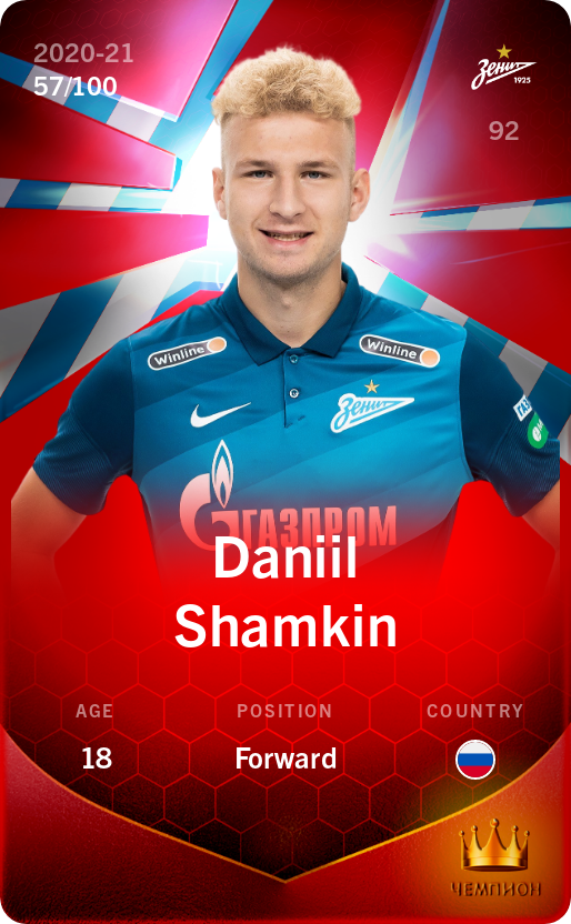Sorare - Sorare Official - Daniil Shamkin 2020-21 • Rare 57/100 - NFT # 21781968984686346410125199616450305103498890180984720026185171043256351122737