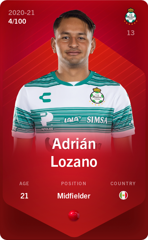 Sorare - Sorare Official - Adrián Lozano 2020-21 • Rare 4/100 - NFT # 53645777892890702828998660942586422070594689268673907662264939039255104523495