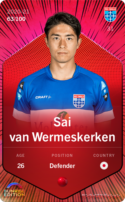 Sorare - Sorare Official - Sai van Wermeskerken 2020-21 • Rare 63/100 - NFT # 16485876691220755170723939426028342384434797051607027850674540610054449262960