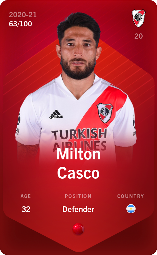 Sorare - Sorare Official - Milton Casco 2020-21 • Rare 63/100 - NFT # 65759303709454993583406658266926733320400569899708320997960286675318578165952