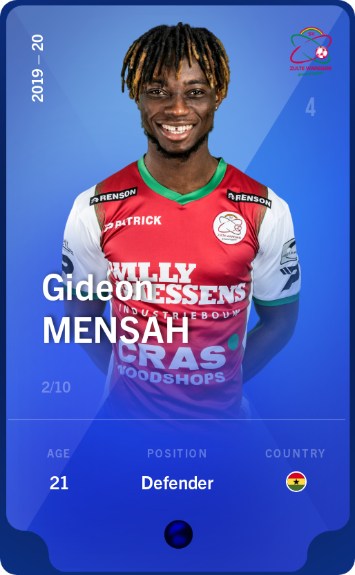 Sorare - Sorare Official - Gideon Mensah 2019-20 • Super Rare 2/10 - NFT # 57046559817891600269516197169013511053960513887293461420677664417378567274335