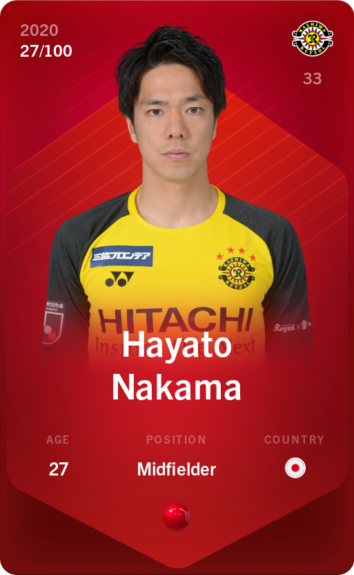 Sorare - Sorare Official - Hayato Nakama 2020-21 • Rare 27/100 - NFT # 69062255476803143197976343057542973858376268064382017352368666100762812668646