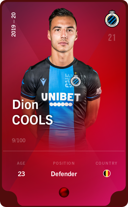 Sorare - Sorare Official - Dion Cools 2019-20 • Rare 9/100 - NFT # 58744819112920214050165979963527852776299392508086952285447811457070505992098