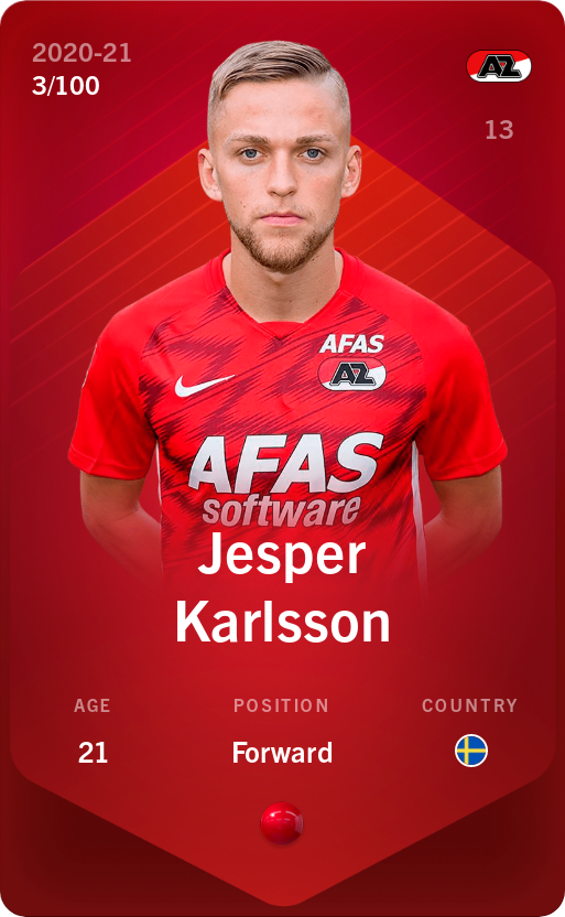Sorare - Sorare Official - Jesper Karlsson 2020-21 • Rare 3/100 - NFT # 9865343366255565261685991294993977256181947393903201188070529936503527589834