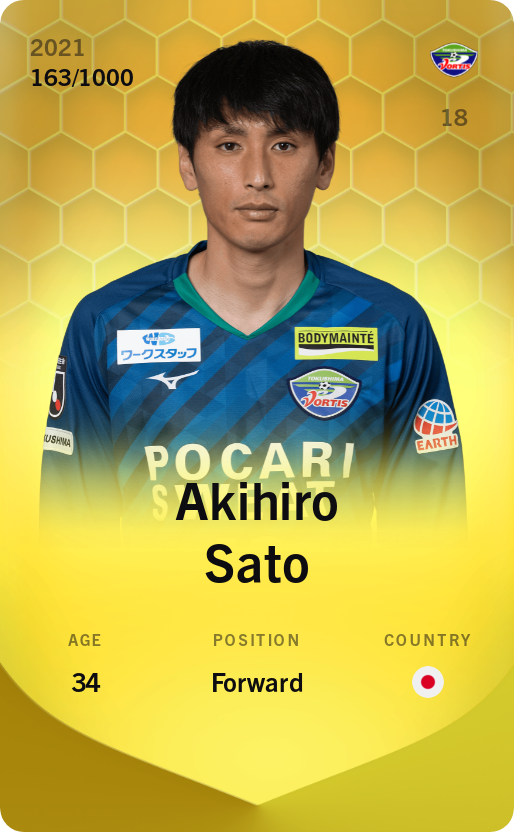 Sorare - Sorare Official - Akihiro Sato 2021-22 • Limited 163/1000 - NFT # 76781070723915874046535138464374733459885085184606737326436130120118155459472