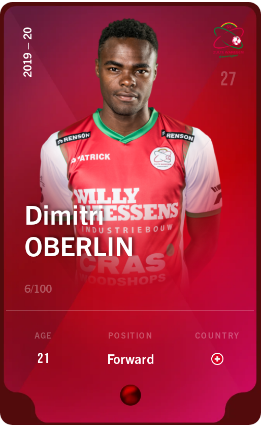 Sorare - Sorare Official - Dimitri Oberlin 2019-20 • Rare 6/100 - NFT # 84656932806531901464870593232582650769879929038819312246456454504196555794132