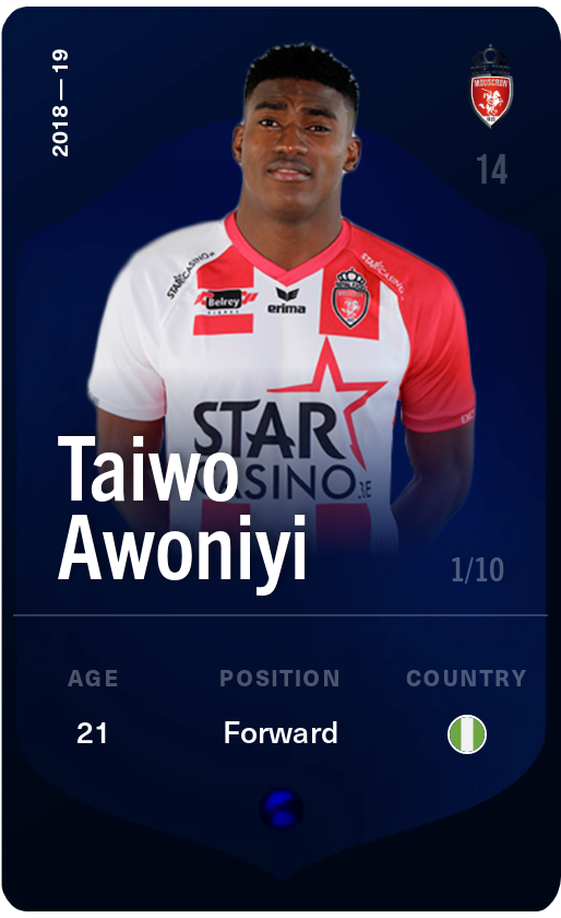 Sorare - Sorare Official - Taiwo Awoniyi 2018-19 • Super Rare 1/10 - NFT # 14339620551007461806820699083771599456224517329878546279847532825364568436782