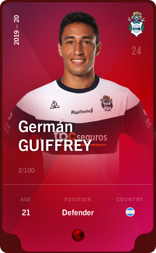 Sorare - Sorare Official - Germán Guiffrey 2019-20 • Rare 2/100 - NFT # 66288469774508052406820017271135726674537094834503717255191642789494363420689