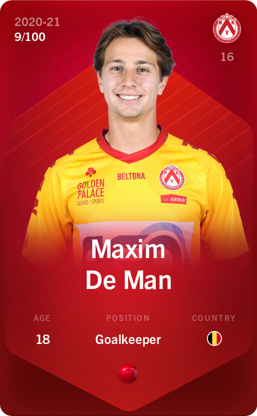 Sorare - Sorare Official - Maxim De Man 2020-21 • Rare 9/100 - NFT # 22314278325695263120397973130960402722517803769571596715302127549316469135337
