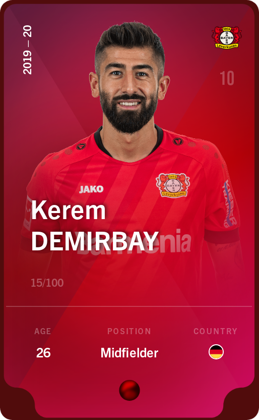 Sorare - Sorare Official - Kerem Demirbay 2019-20 • Rare 15/100 - NFT # 43351253248053138482469691023065280374040230303349002078043886359422994037898