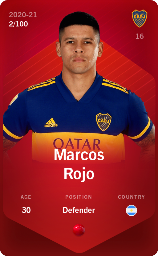 Sorare - Sorare Official - Marcos Rojo 2020-21 • Rare 2/100 - NFT # 83631458727321594910945369766427297159166551862595332691184666775127539060000