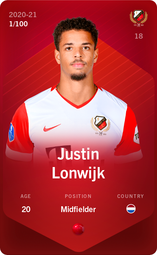 Sorare - Sorare Official - Justin Lonwijk 2020-21 • Rare 1/100 - NFT # 75064028695950170871603534772233426038489760733423261069526213653120338905742