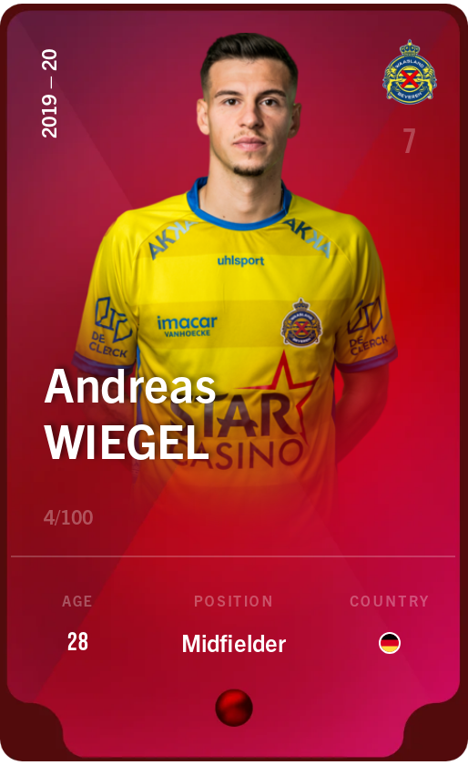 Sorare - Sorare Official - Andreas Wiegel 2019-20 • Rare 4/100 - NFT # 50922534455955565282209704278438964822114490199995846976374907531622631795288