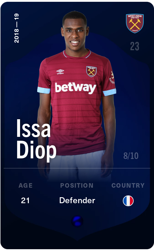 Sorare - Sorare Official - Issa Diop 2018-19 • Super Rare 8/10 - NFT # 52036726854540013454821926080202035014563724479255485462425182068181479168595