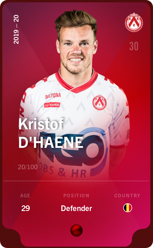 Sorare - Sorare Official - Kristof D'Haene 2019-20 • Rare 20/100 - NFT # 94218161871483514250467927178788163005980391799635062129147071164923337605565
