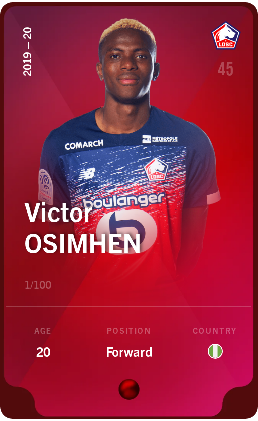 Sorare - Sorare Official - Victor Osimhen 2019-20 • Rare 1/100 - NFT # 38402627852888988522916817053902008448341605140860796260628716364024391959693