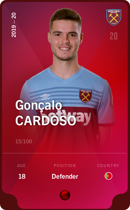 Sorare - Sorare Official - Gonçalo Cardoso 2019-20 • Rare 15/100 - NFT # 103162509962747085701139426233502301577120320162441738509459415416787550760711