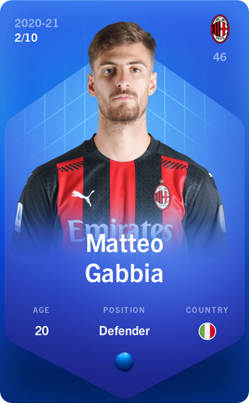 Sorare - Sorare Official - Matteo Gabbia 2020-21 • Super Rare 2/10 - NFT # 80918457219805643778142628856471462212274250383443158827712636692733453251597