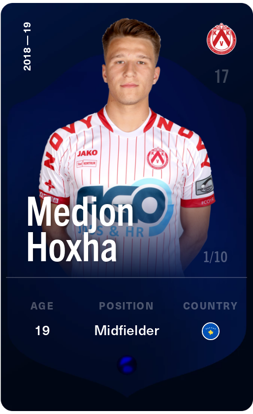 Sorare - Sorare Official - Medjon Hoxha 2018-19 • Super Rare 1/10 - NFT # 56857703036914080283452067920349655514885332329167790451065907976846247232433