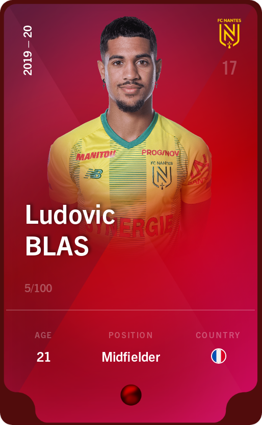 Sorare - Sorare Official - Ludovic Blas 2019-20 • Rare 5/100 - NFT # 112369373094104981993141406661115275575926274507778966690949596272278899252005