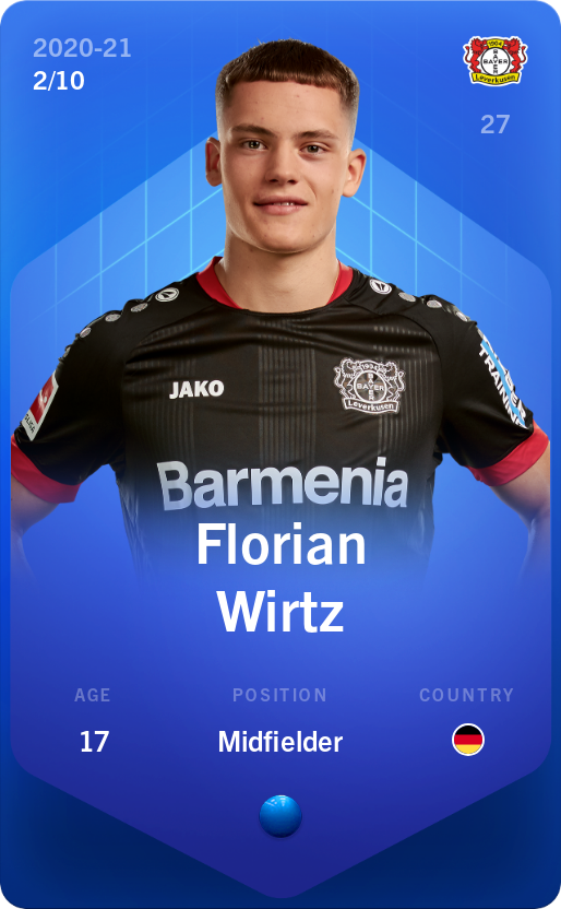 Sorare - Sorare Official - Florian Wirtz 2020-21 • Super Rare 2/10 - NFT # 75782899075065750371092164621949841267645093159557194089727909357903070001874