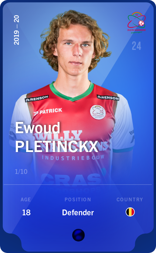 Sorare - Sorare Official - Ewoud Pletinckx 2019-20 • Super Rare 1/10 - NFT # 41136138411400581264183891681658540119666716588919983990388466972152592091085