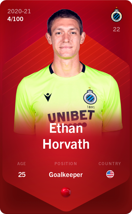 Sorare - Sorare Official - Ethan Horvath 2020-21 • Rare 4/100 - NFT # 35812640030487861804387072125042053236708018782039794915818199639291333085171