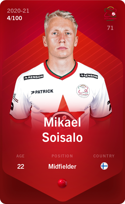 Sorare - Sorare Official - Mikael Soisalo 2020-21 • Rare 4/100 - NFT # 46661624350164961649214706015636297640007678950125348319173922518257679534207