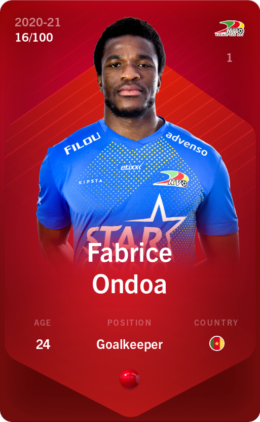 Sorare - Sorare Official - Fabrice Ondoa 2020-21 • Rare 16/100 - NFT # 94889147262897803768965224248269662344955887098186227004697605007590024327703