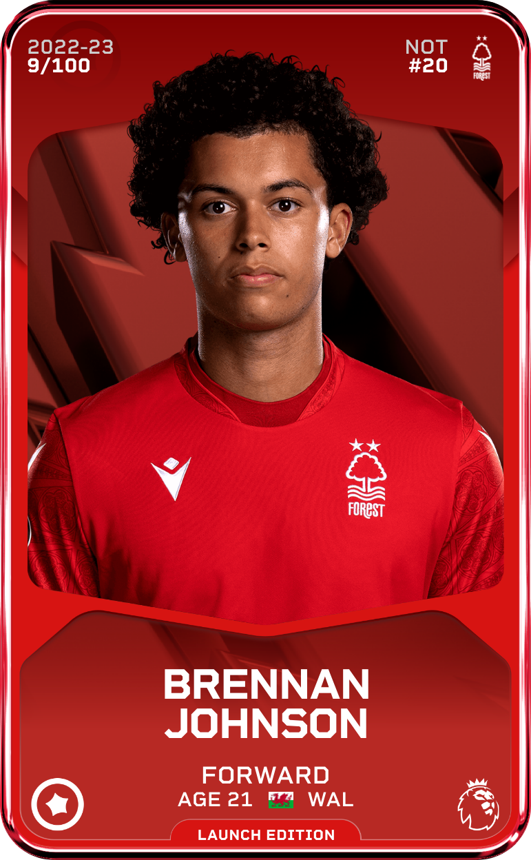 Sorare - Sorare Official - Brennan Johnson 2022-23 • Rare 9/100 - NFT # 23592468642310159956290988446022646257012122423739960613079426184922930853196