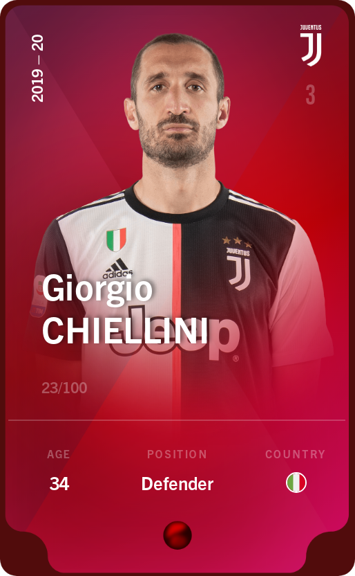 Sorare - Sorare Official - Giorgio Chiellini 2019-20 • Rare 23/100 - NFT # 100348597996861393990876628304897307036398223311171288296191918786208728475563