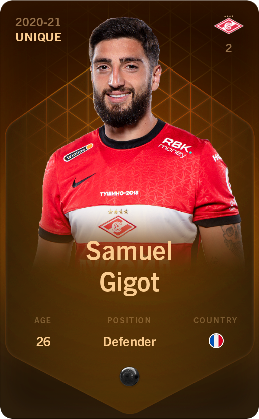 Sorare - Sorare Official - Samuel Gigot 2020-21 • Unique - NFT # 21829514980070641781202879217135409373960997091034234353343781151845934091435