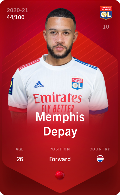 Sorare - Sorare Official - Memphis Depay 2020-21 • Rare 44/100 - NFT # 54090340334462076053484476676030363195224355306683535453487265032093108451397