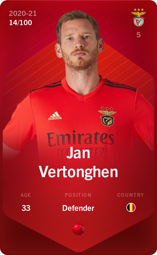 Sorare - Sorare Official - Jan Vertonghen 2020-21 • Rare 14/100 - NFT # 75541754338033215145167789352919806730058403299719990957065363728264822128539