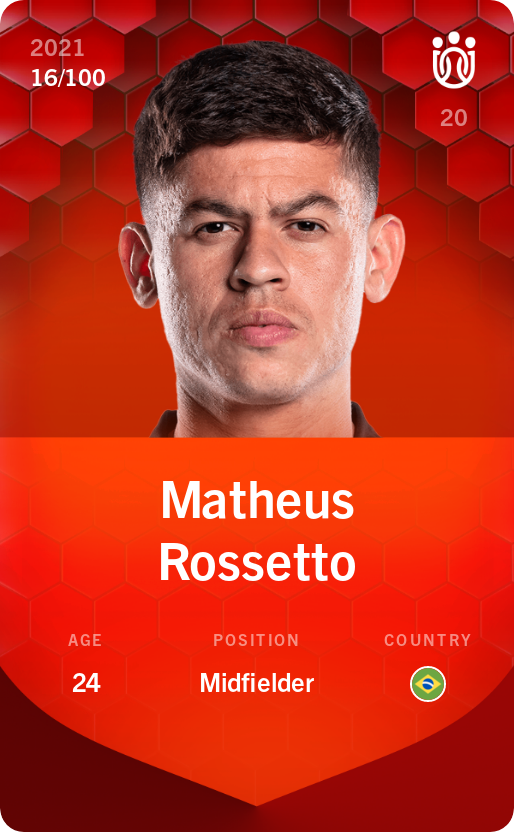 Sorare - Sorare Official - Matheus Rossetto 2021-22 • Rare 16/100 - NFT # 28589597460098507207781967506775627476536016052670315676057860374164650423735
