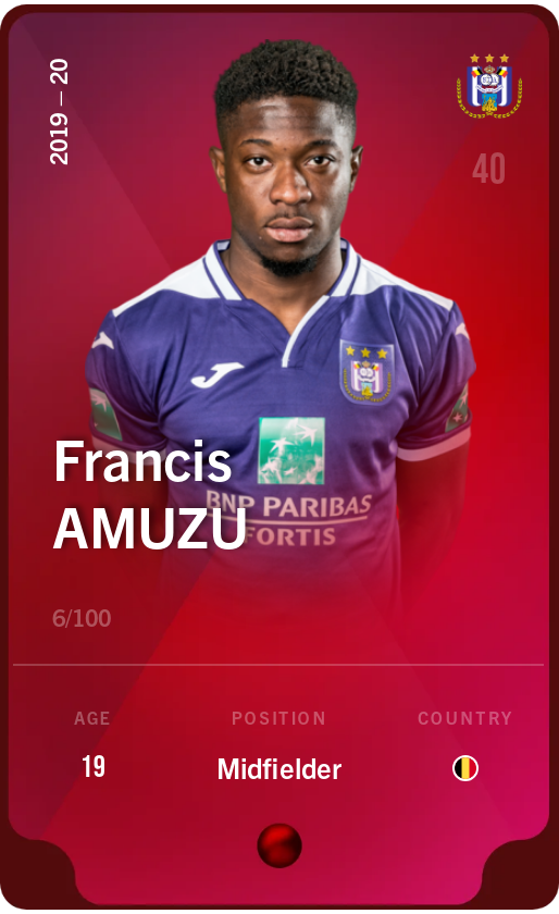 Sorare - Sorare Official - Francis Amuzu 2019-20 • Rare 6/100 - NFT # 4841196124948464404963392900618905817961772482972756823818248944652761661210