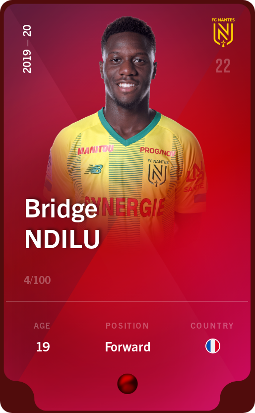 Sorare - Sorare Official - Bridge Ndilu 2019-20 • Rare 4/100 - NFT # 34952783381613255269517362763884236432806801149635896366588891058248962562056