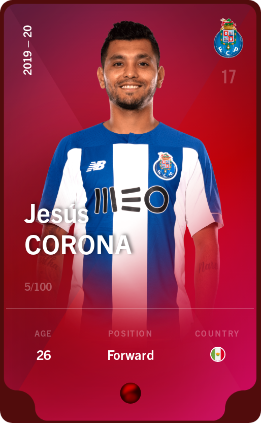 Sorare - Sorare Official - Jesús Corona 2019-20 • Rare 5/100 - NFT # 102061755210271870551168280461318364410644867411794367774330165013984287054927