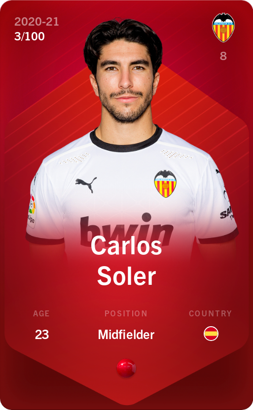 Sorare - Sorare Official - Carlos Soler 2020-21 • Rare 3/100 - NFT # 98736636157145132451645200606395273499726267432953007447085826520662705649983