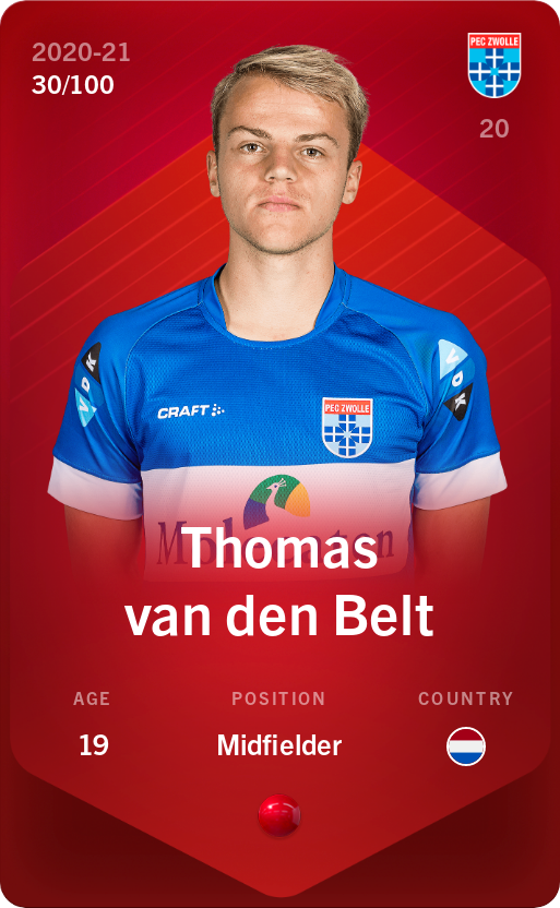 Sorare - Sorare Official - Thomas van den Belt 2020-21 • Rare 30/100 - NFT # 26035684020738419033726015864652361382446129625997042484592833809214395961012