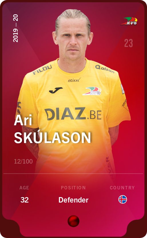 Sorare - Sorare Official - Ari Skúlason 2019-20 • Rare 12/100 - NFT # 60291786945406019118077668422890397155200243341732472599252854344489364819605