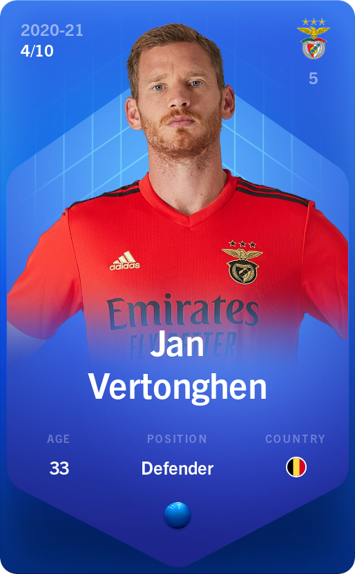 Sorare - Sorare Official - Jan Vertonghen 2020-21 • Super Rare 4/10 - NFT # 61534758592796068788842123580876935491483891660272391322836382972012588833460